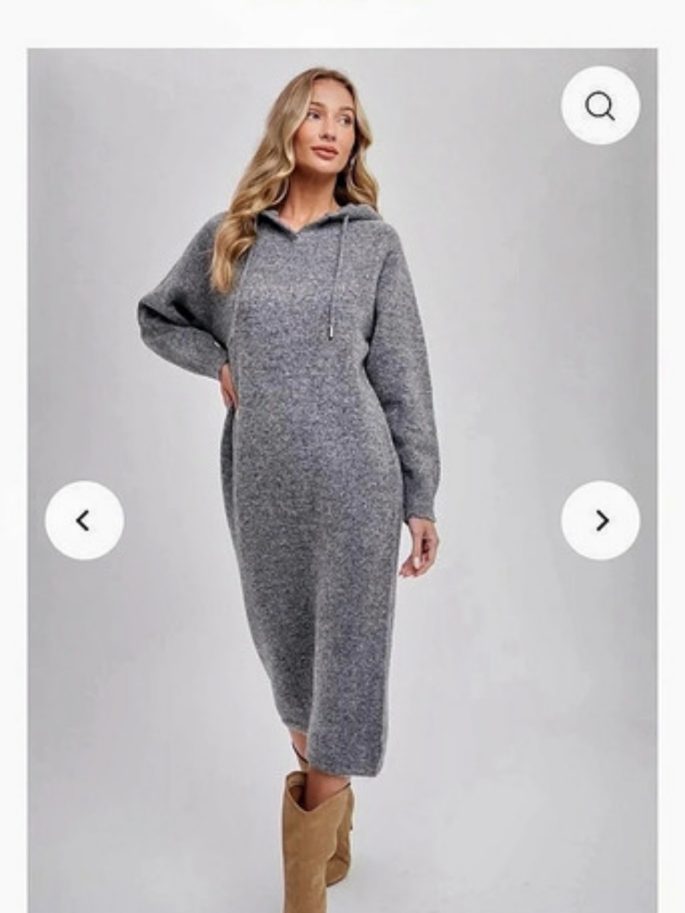 Gray Hooded Midi Sweater Dress
